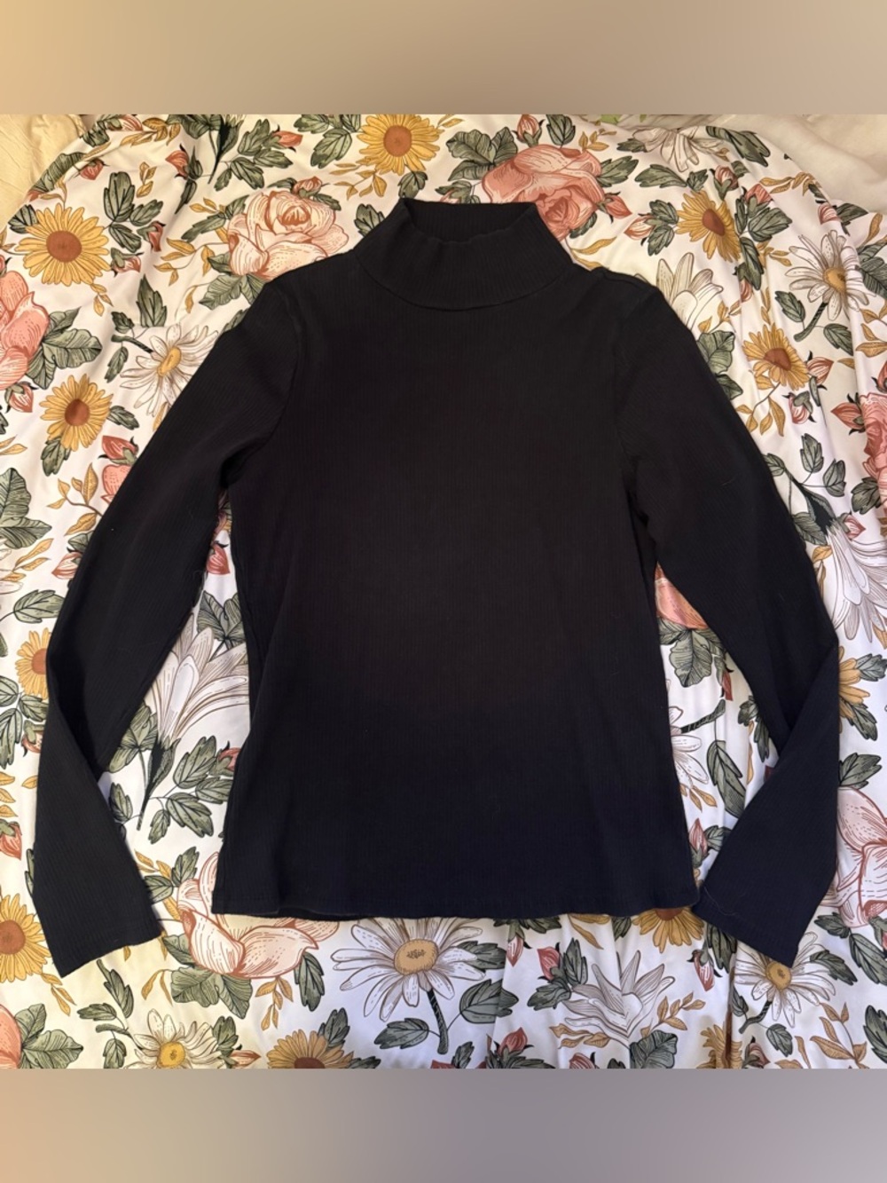 Maeve by Anthropologie Women's Black Ribbed Mock Neck Long Sleeve Top
